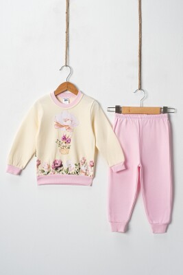 Wholesale Girl's Floral Rabbit Printed 2pcs Tracksuit Set 2-4Y Hoppidik 2017-2399 Pink