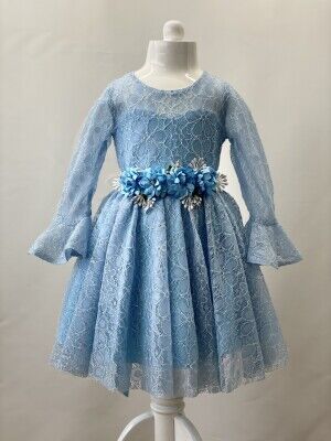 Wholesale Girls Party Dress 4-8Y Bertula Kids 2003-4688 Light Blue
