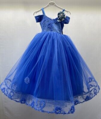 Wholesale Girls Party Tulle Dress 4-8Y Bertula Kids 2003-4850 Blue