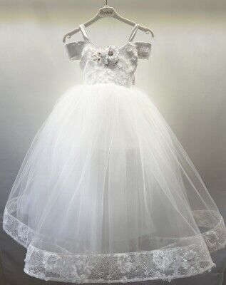 Wholesale Girls Party Tulle Dress 4-8Y Bertula Kids 2003-4850 White