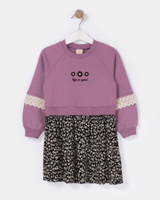 Wholesale Girls Patterned Dress 2-5Y Bupper Kids 1053-23946 Light Plum