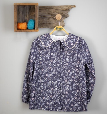 Wholesale Girls Patterned Shirt 6-9Y Timo 1018-T3KDÜ014236303 Navy 