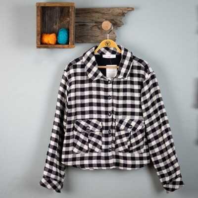 Wholesale Girls Patterned Shirt 6-9Y Timo 1018-T3KDÜ204237374 Ecru