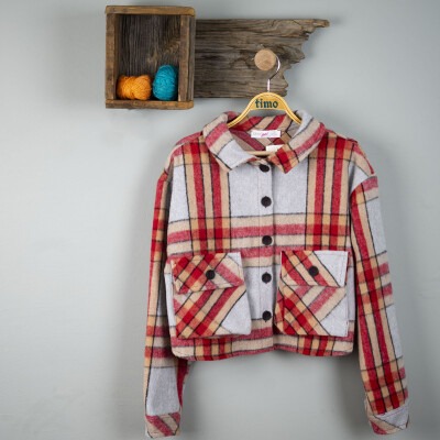 Wholesale Girls Plaid Jacket 6-9Y Timo 1018-T3KDÜ014238093 Gray
