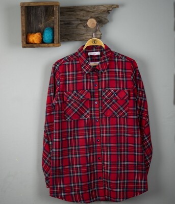 Wholesale Girls Plaid Shirt 6-9Y Timo 1018-T3KDÜ014239333 Claret Red