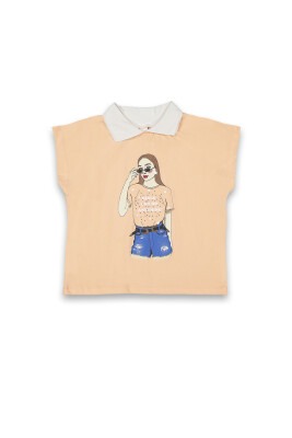 Wholesale Girls Printed T-Shirt 10-13Y Tuffy 1099-9150 Salmon Color 