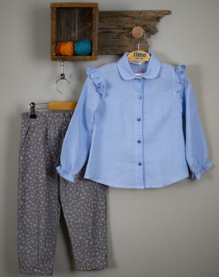 Wholesale Girls Shirt and Pants Set 2-5Y Timo 1018-T3KDT204236132 Blue
