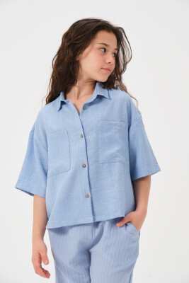 Wholesale Girls Short Sleeve Shirt with Pockets 8-15Y Jazziee 2051-241Z4ALM81 - Jazziee