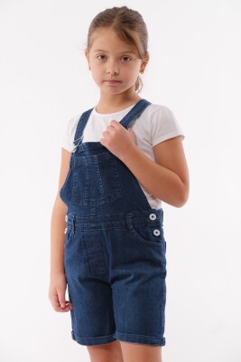Wholesale Girls Shorts Denim Overalls (T-shirt Not Included) 2-5Y Varol Kids 1073-7282 Dark Blue