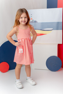 Wholesale Girl's Striped Combed Dress with Straps 1-12Y Zeyland 1070-251Z4SCR37 Coral2