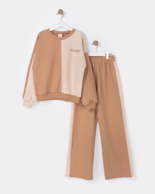 Wholesale Girls Tracksuit Set 7-10Y Miniloox 1054-23825 Light Brown 