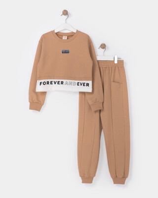 Wholesale Girls Tracksuit Set 7-10Y Miniloox 1054-23830 Light Brown 
