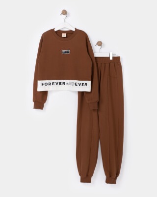 Wholesale Girls Tracksuit Set 7-10Y Miniloox 1054-23830 Brown