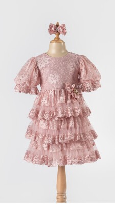 Wholesale Girls Tulle Dress 5-8Y Tivido 1042-2492-1 Blanced Almond