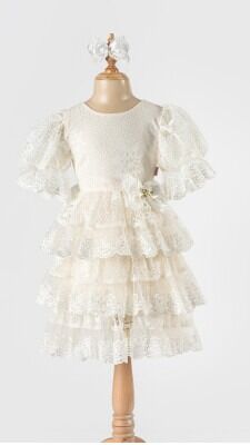 Wholesale Girls Tulle Dress 5-8Y Tivido 1042-2492-1 Ecru