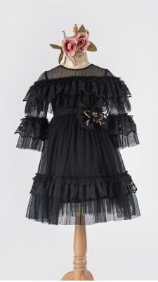 Wholesale Girls Tulle Dress 5-8Y Tivido 1042-2493 Black