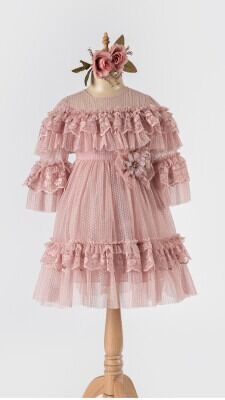 Wholesale Girls Tulle Dress 5-8Y Tivido 1042-2493 Blanced Almond