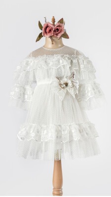 Wholesale Girls Tulle Dress 5-8Y Tivido 1042-2493 Ecru
