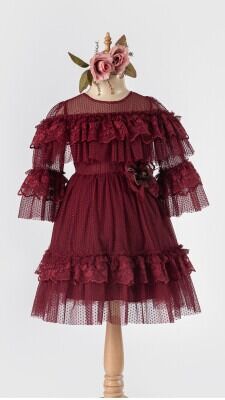 Wholesale Girls Tulle Dress 5-8Y Tivido 1042-2493 Claret Red