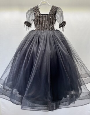 Wholesale Girls Tulle Dress 6-10Y Bertula Kids 2003-4695 Black