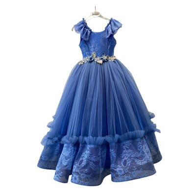 Wholesale Girls Tulle Dress 6-10Y Bertula Kids 2003-4838 Blue