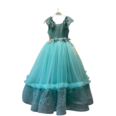 Wholesale Girls Tulle Dress 6-10Y Bertula Kids 2003-4838 Green