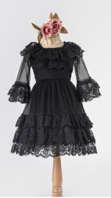 Wholesale Girls Tulle Dress 6-12Y Tivido 1042-2490 Black