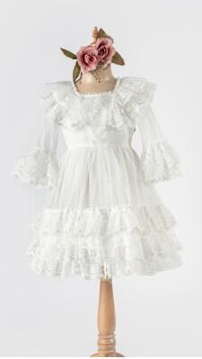 Wholesale Girls Tulle Dress 6-12Y Tivido 1042-2490 Ecru