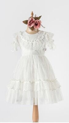 Wholesale Girls Tulle Dress 6-12Y Tivido 1042-2491 Ecru