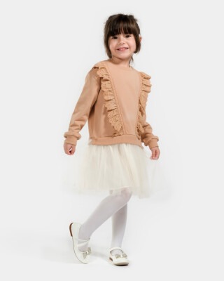 Wholesale Girls Tulle Dress 6-9Y Bupper Kids 1053-23942 Light Brown 