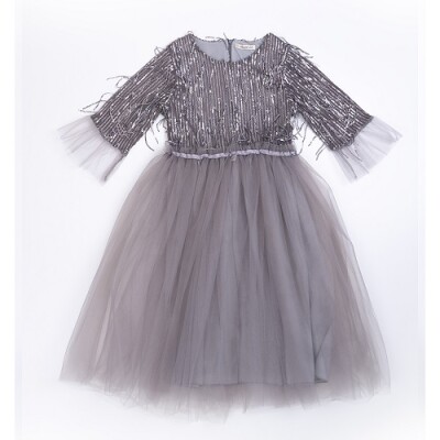 Wholesale Girls Tulle Dress 7-10Y Büşra Bebe 1016-23188 Gray
