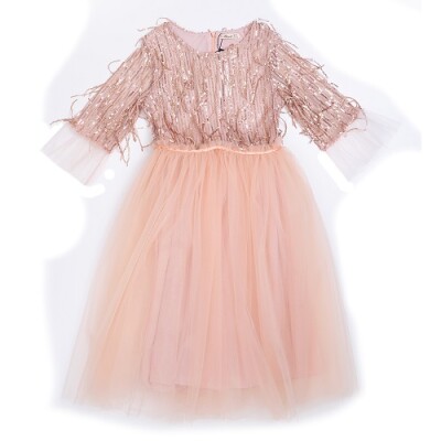 Wholesale Girls Tulle Dress 7-10Y Büşra Bebe 1016-23188 Blanced Almond