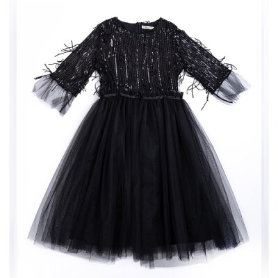 Wholesale Girls Tulle Dress 7-10Y Büşra Bebe 1016-23188 Black
