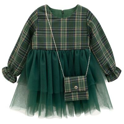 Wholesale Girls Tulle Dress and Bag Set 2-5Y Lilax 1049-6207 Green