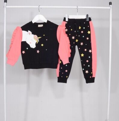 Wholesale Girls Unicorn Tracksuit Set 1-5Y Serkon Baby&Kids 1084-M0555 Vermilon