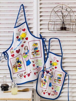 Wholesale Mother and Child Apron Set 5-12Y Ramel Kids 1072-860 Navy 