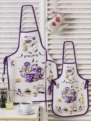 Wholesale Mother and Child Apron Set 5-12Y Ramel Kids 1072-860 Purple