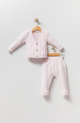 Wholesale Unisex Baby 2-Piece Cardigan and Pants Set 3-12M Milarda 2001-6067 Pink