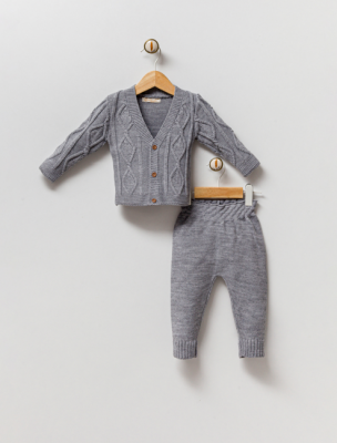 Wholesale Unisex Baby 2-Piece Cardigan and Pants Set 3-12M Milarda 2001-6067 Gray