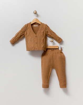 Wholesale Unisex Baby 2-Piece Cardigan and Pants Set 3-12M Milarda 2001-6067 Brown