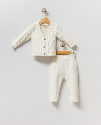 Wholesale Unisex Baby 2-Piece Cardigan and Pants Set 3-12M Milarda 2001-6067 Ecru