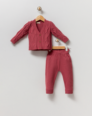 Wholesale Unisex Baby 2-Piece Cardigan and Pants Set 3-12M Milarda 2001-6067 Dusty Rose