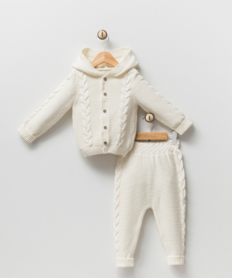 Wholesale Unisex Baby 2-Piece Cardigan and Pants Set 6-18M Gubo 2002-6052 Ecru