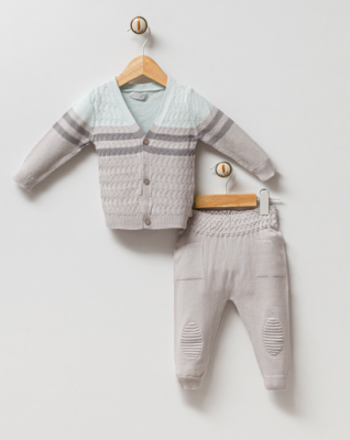 Wholesale Unisex Baby 2-Piece Knitwear Cardigan and Pants Set 0-9M Gubo 2002-6019 Mint Green 
