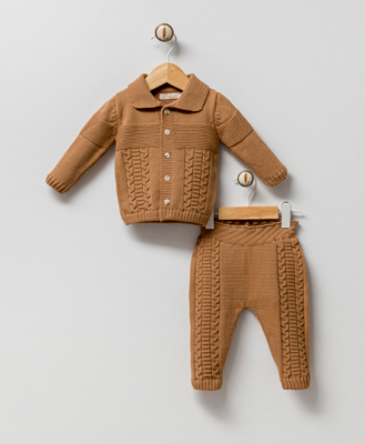 Wholesale Unisex Baby 2-Piece Knitwear Cardigan and Pants Set 0-9M Milarda 2001-6030 - Milarda