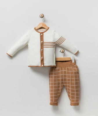 Wholesale Unisex Baby 2-Piece Knitwear Cardigan and Pants Set 3-12M Milarda 2001-6083 Mustard