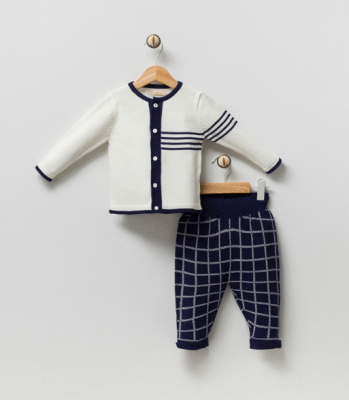 Wholesale Unisex Baby 2-Piece Knitwear Cardigan and Pants Set 3-12M Milarda 2001-6083 Navy 