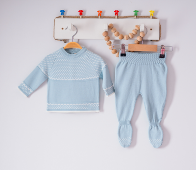 Wholesale Unisex Baby 2-Piece Knitwear Set 0-9M Milarda 2001-6026 Blue