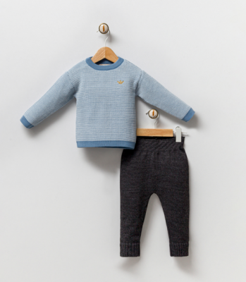 Wholesale Unisex Baby 2-Piece Knitwear Set 3-12M Milarda 2001-6046 Blue