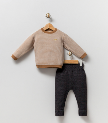 Wholesale Unisex Baby 2-Piece Knitwear Set 3-12M Milarda 2001-6046 Brown